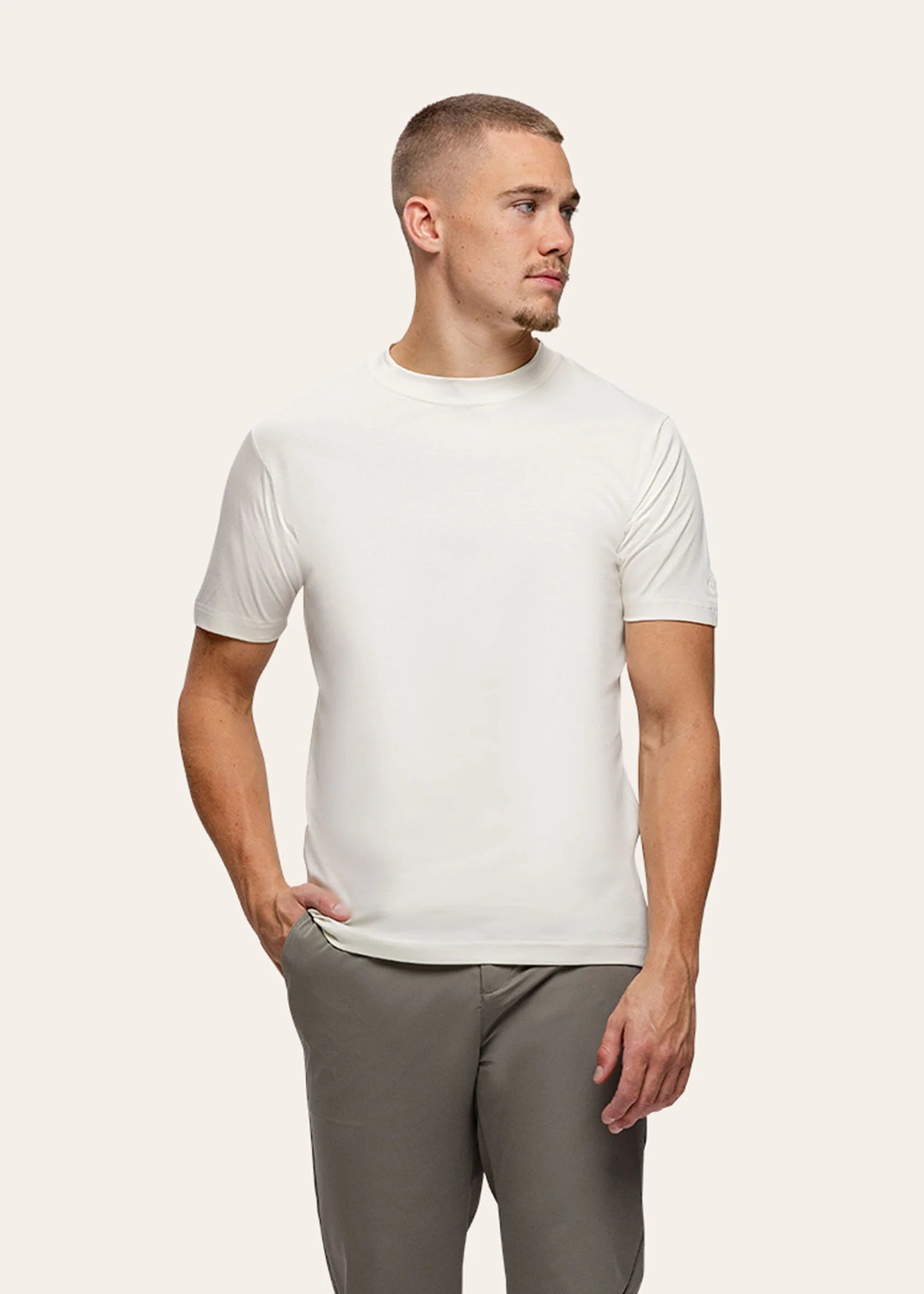 Slim Fit T-shirt Gebroken Wit