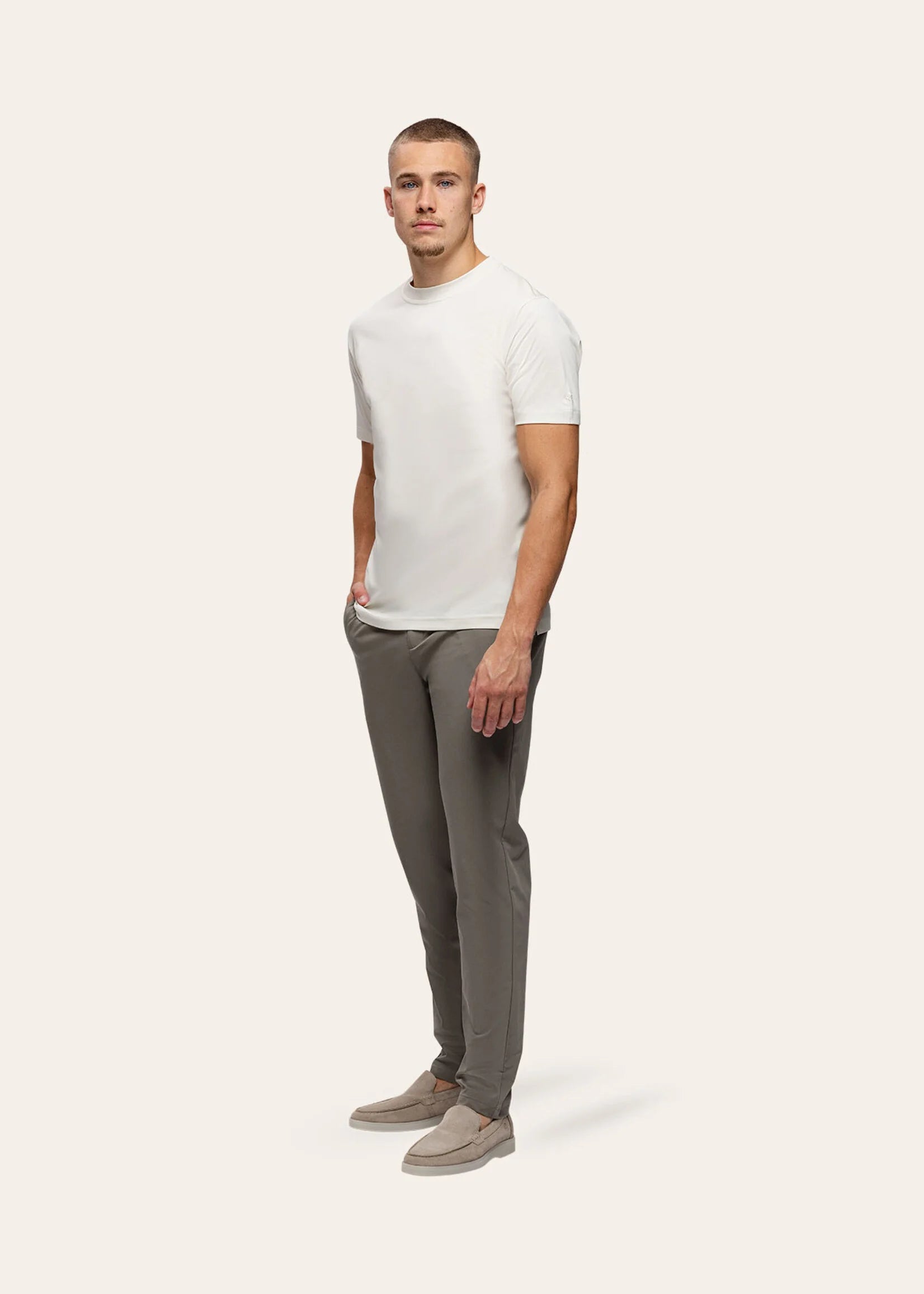 Slim Fit T-shirt Gebroken Wit