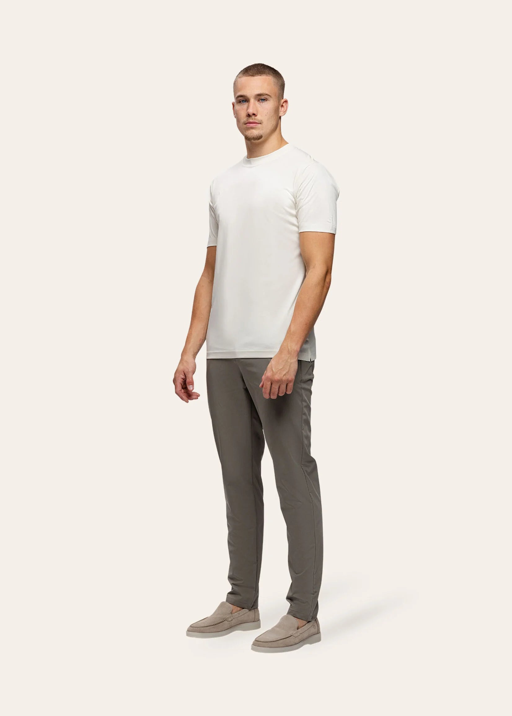 Slim Fit T-shirt Gebroken Wit